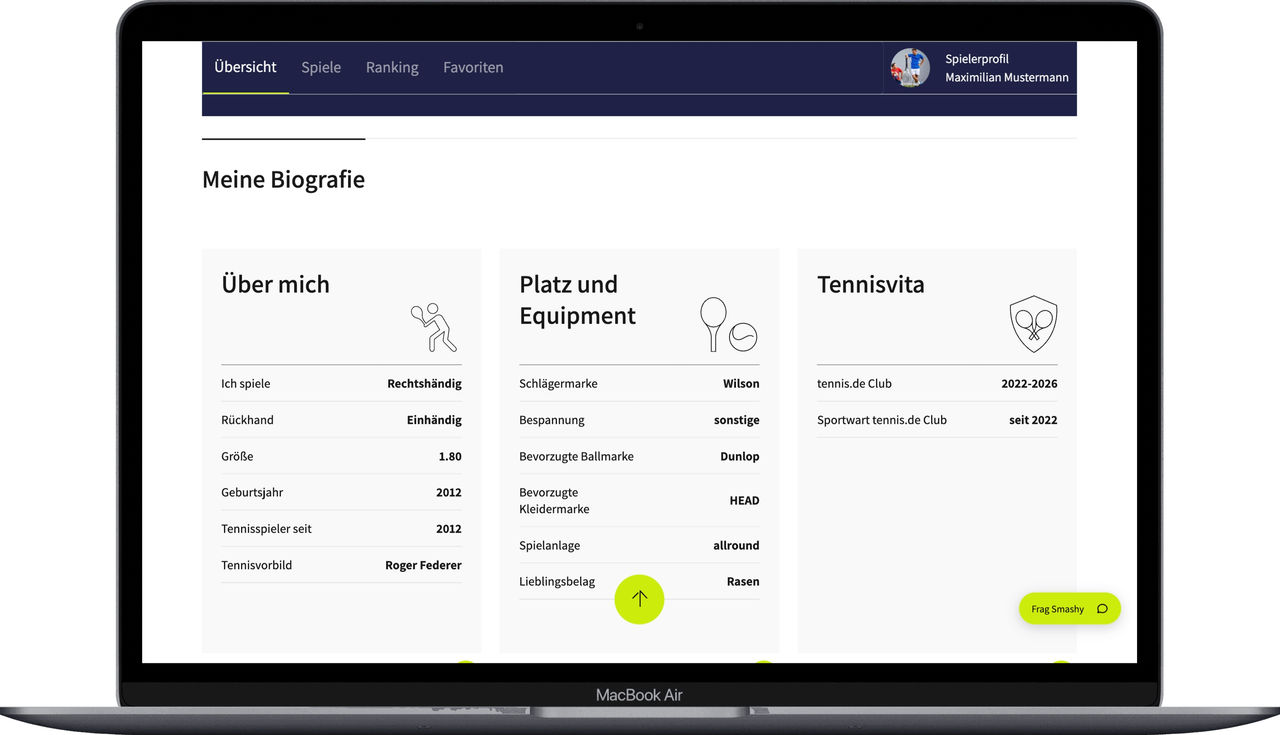 Dein Spielerprofil auf tennis.de ist weit mehr als eine Übersicht deiner Ergebnisse. Hier kannst du zeigen, wer du auf und neben dem Platz bist.