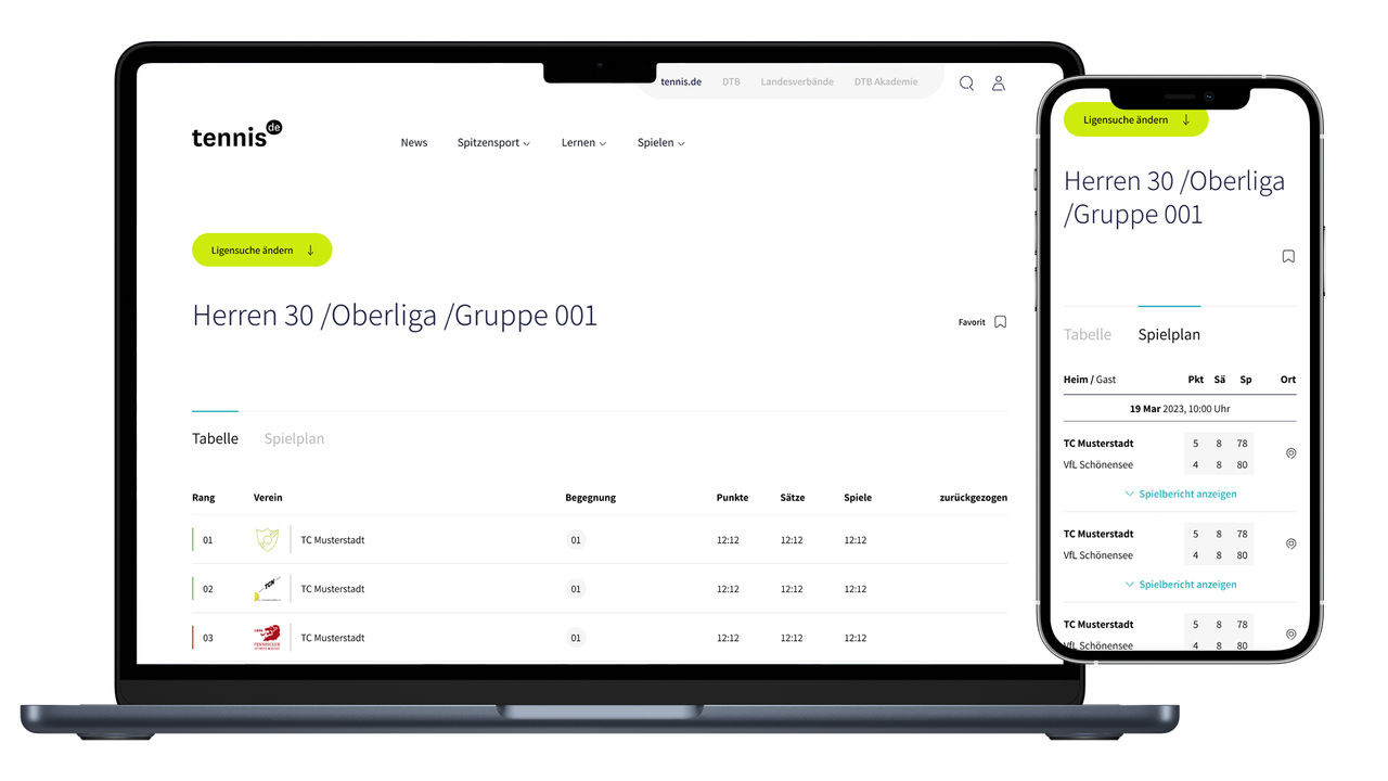 tennis.de Tabelle Spielplan Mockup