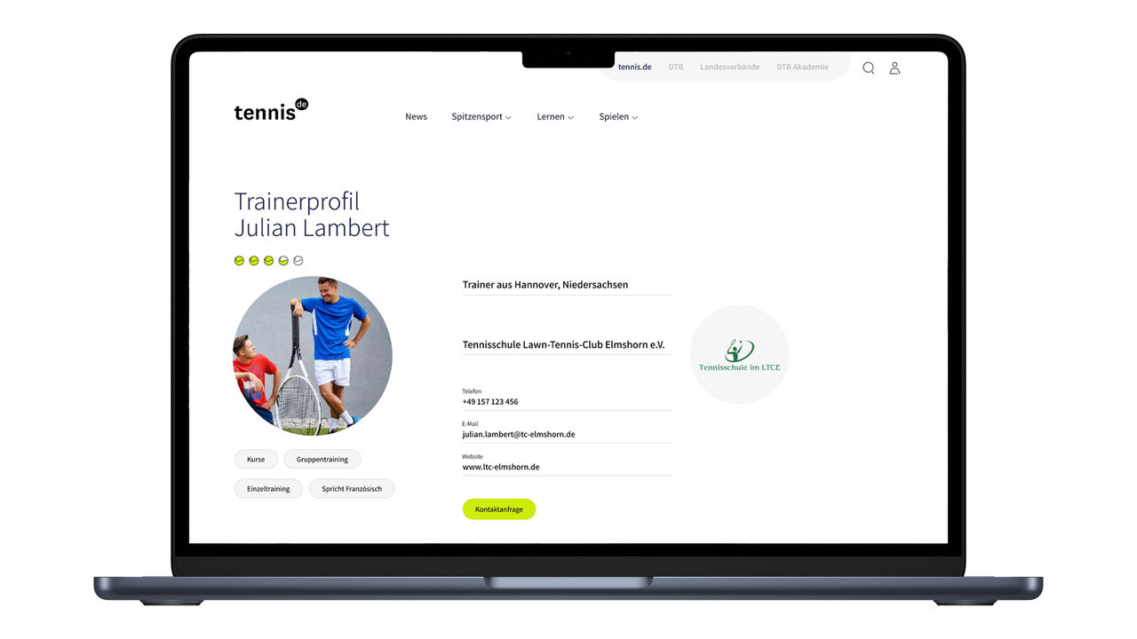 tennis.de Trainerprofil Mockup