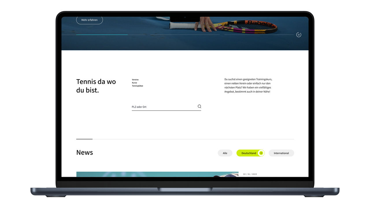 tennis.de Umkreissuche Mockup