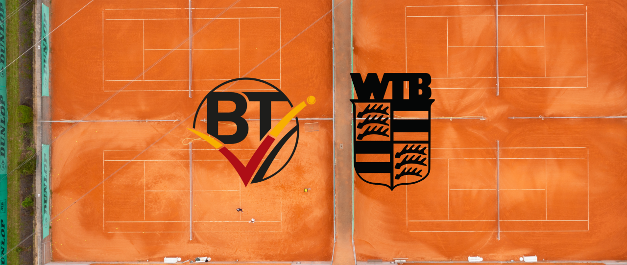 BTV- und WTB-Logo mit Tennisplatz im Hintergrund